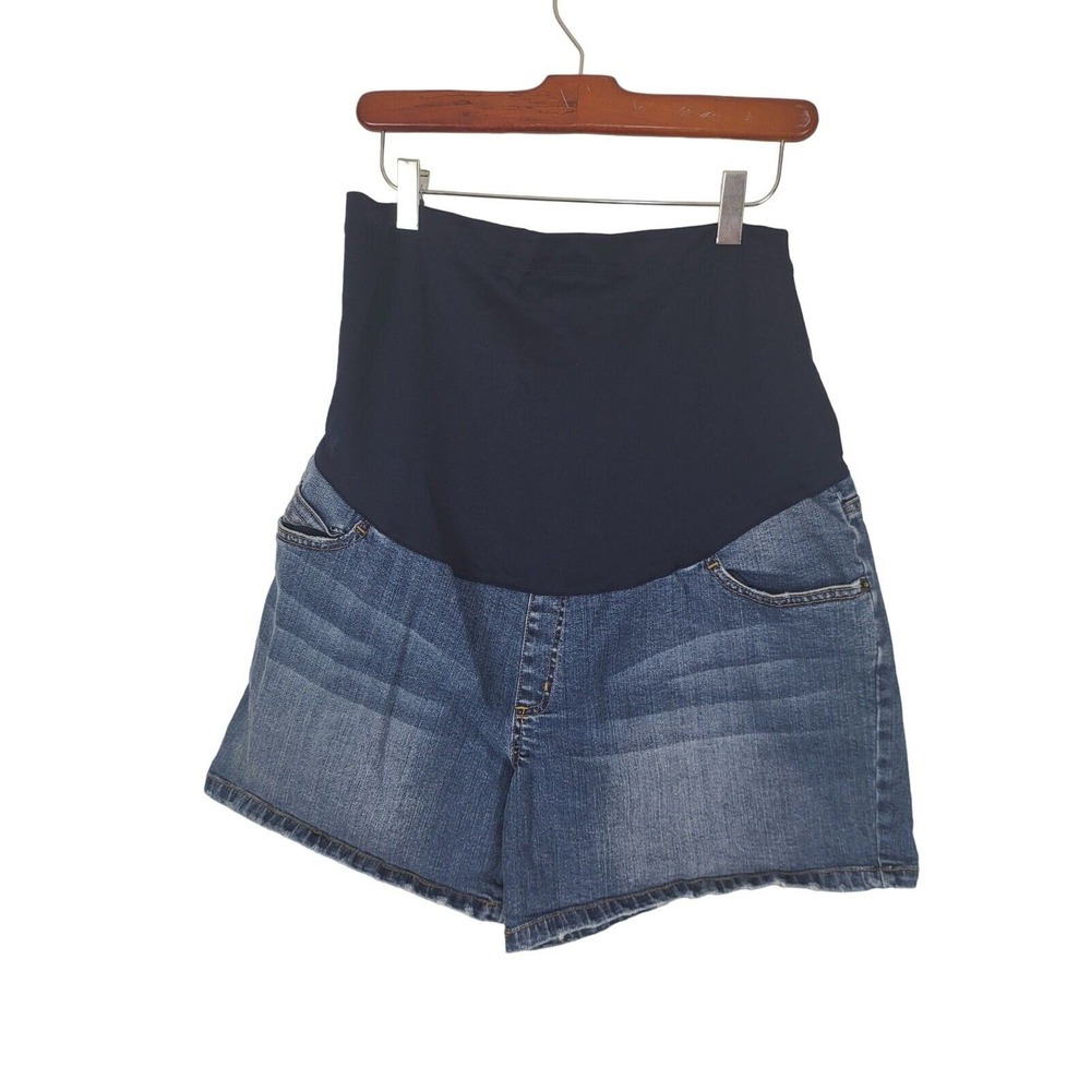 Liz Lange Maternity Shorts L Womens High Waistband Pockets Medium Wash Bottoms